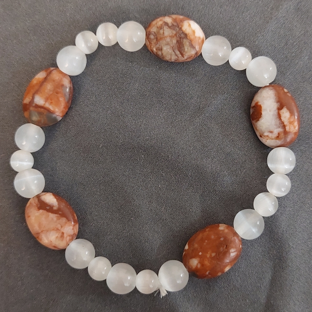 Beautiful 8" Handmade Selenite & Shiva Lingam Healing stretch bracelet